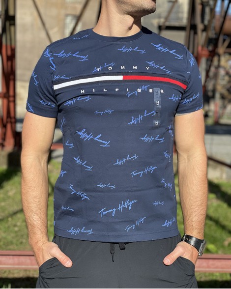 Triko pánské Tommy Hilfiger modré s pruhem 